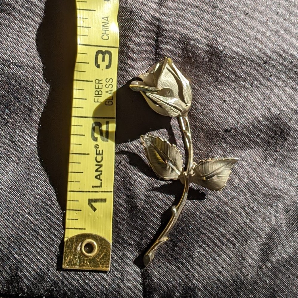Vintage Rose Brooch Silver Gold Dress Pin Signed Giovanni Flower Costume Jewelry - Picture 7 of 7